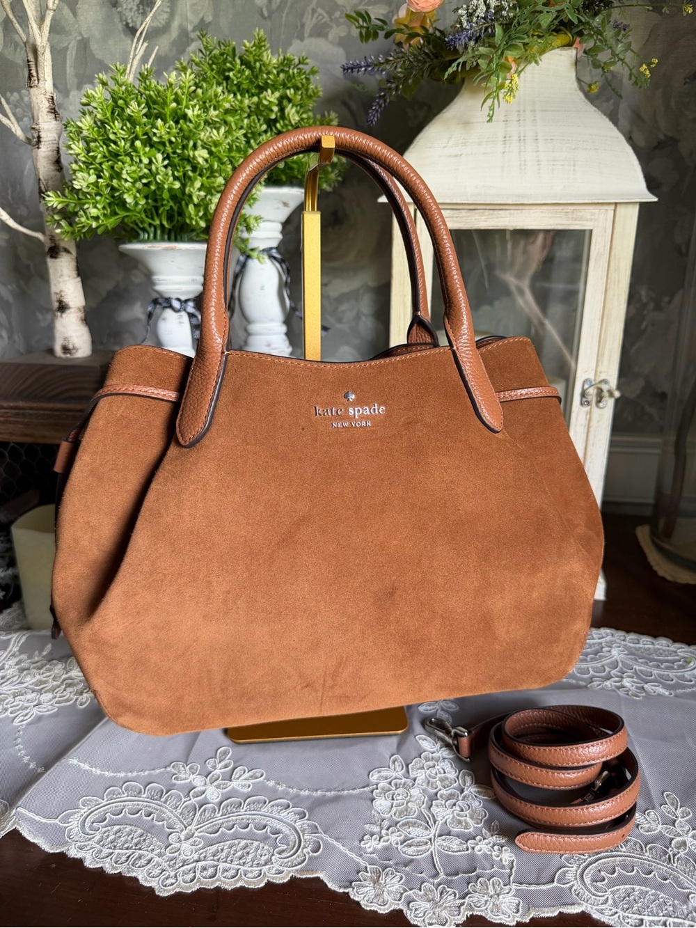 kate spade New York Dumpling Ginger Suede Satchel Shoulder Bag Purse